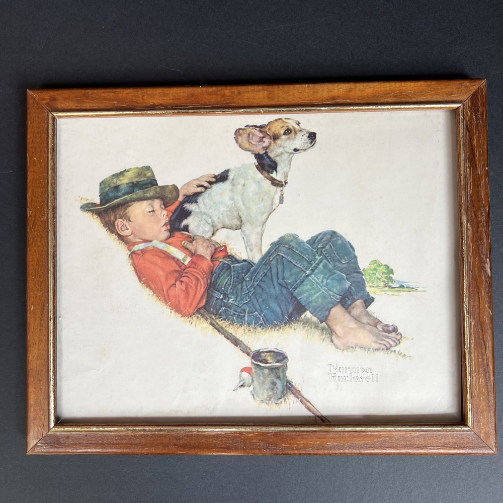 VTG Norman Rockwell Print "Adventures Between Adventures" Framed 12" x 9.5"